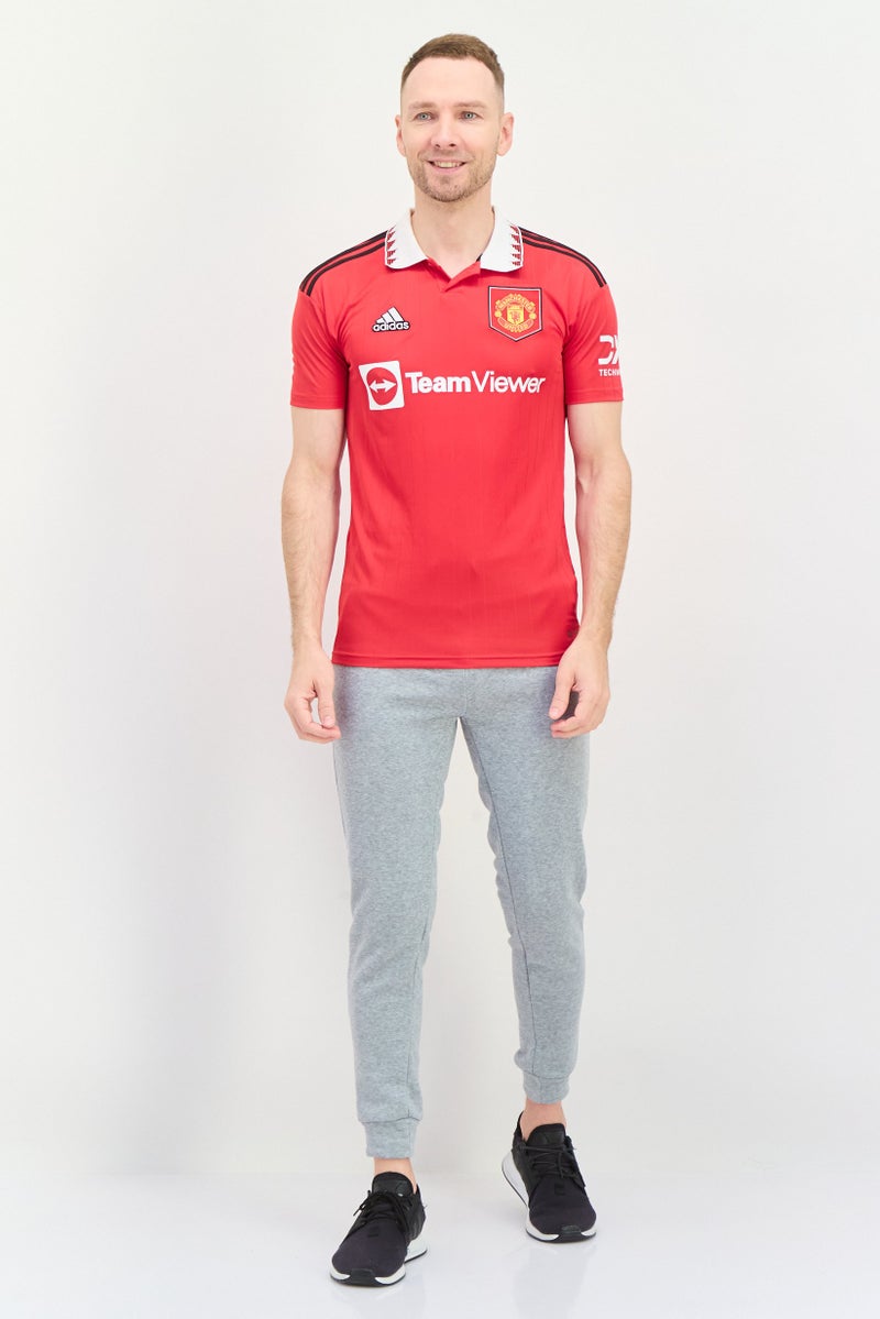 Adidas Men Sportswear Fit Short Sleeve Football Polo Shirt, Red - Image 4